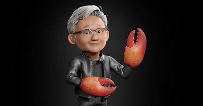 Hình minh họa phong cách hoạt hình về Jensen Huang với “càng cua”