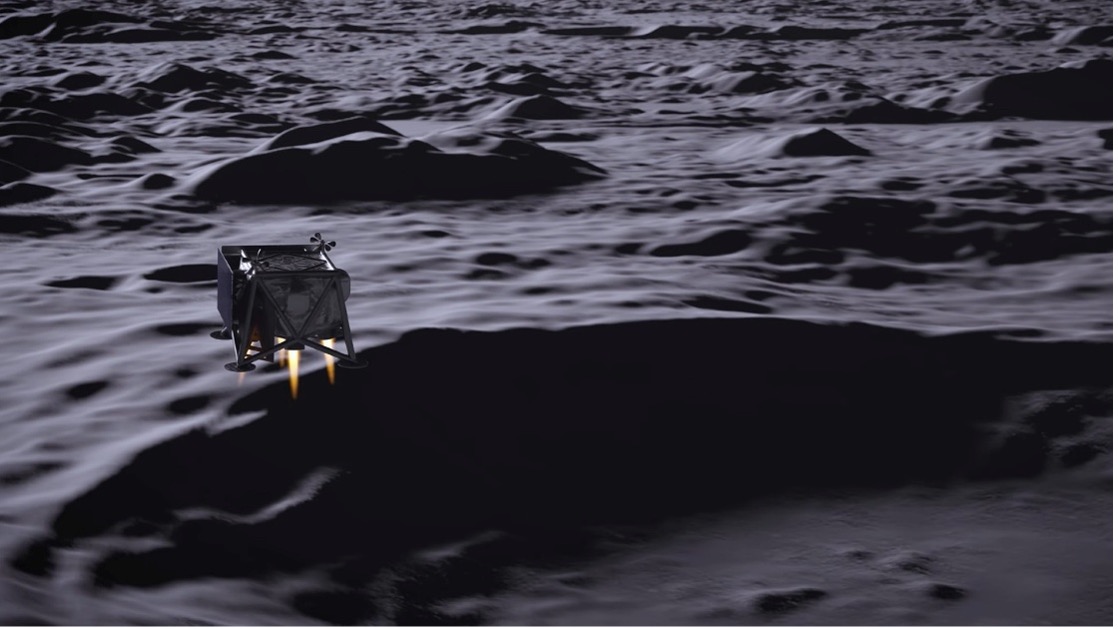 Ảnh minh họa một drone MoonFall bay trên bề mặt Mặt Trăng