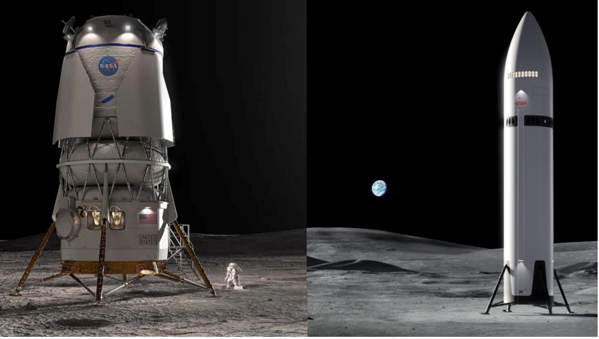 Ảnh đồ họa minh họa tàu Starship của SpaceX trong một sứ mệnh Artemis hạ cánh xuống bề mặt Mặt Trăng