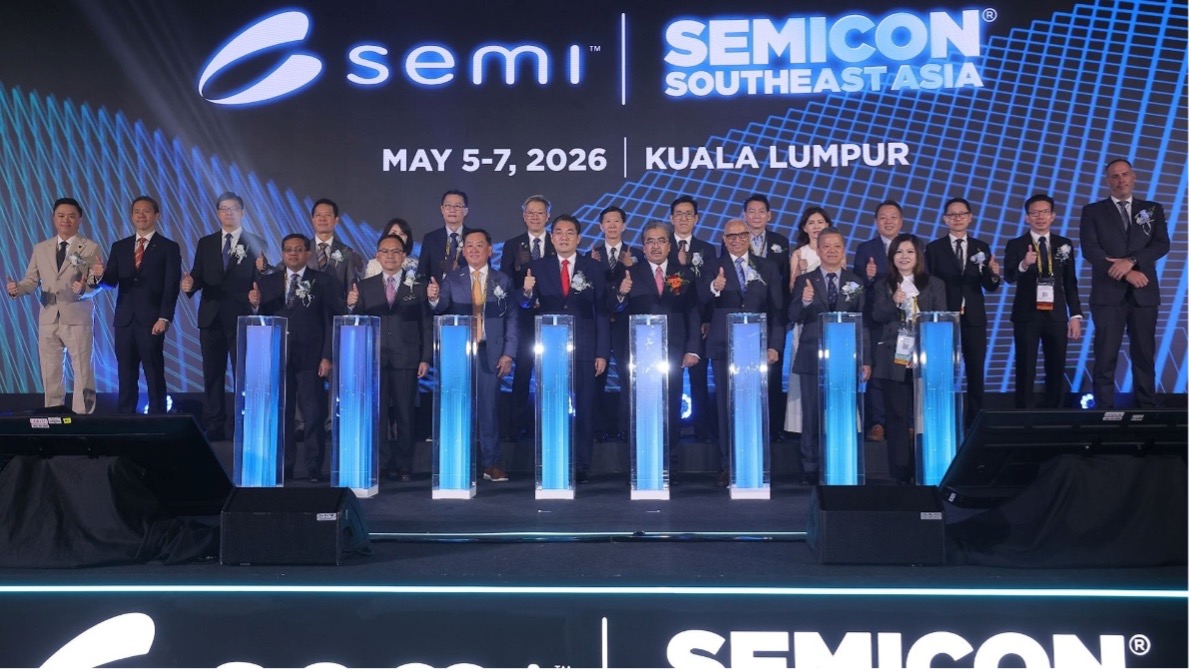 Các quan chức và đại diện doanh nghiệp tại lễ khai mạc SEMICON Southeast Asia 2026 diễn ra tại Kuala Lumpur, Malaysia
