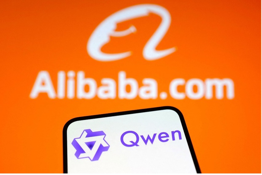 Logo Qwen và Alibaba trong hình minh họa