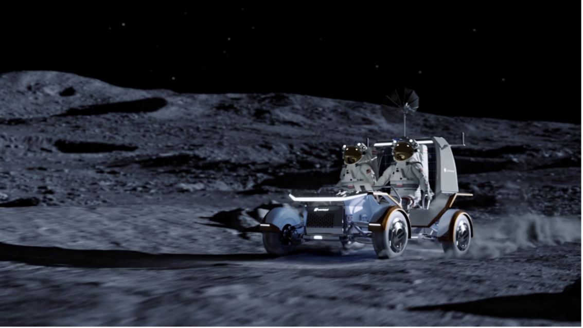 Mô phỏng phi hành gia lái xe tự hành Pegasus của Lunar Outpost trên bề mặt Mặt Trăng