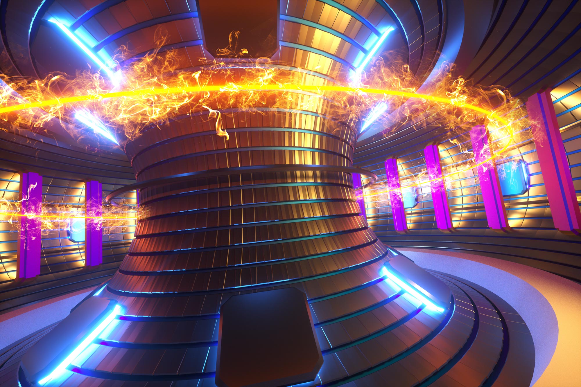 Nuclear-Fusion-Reactor-Tokamak-Heated-Plasma